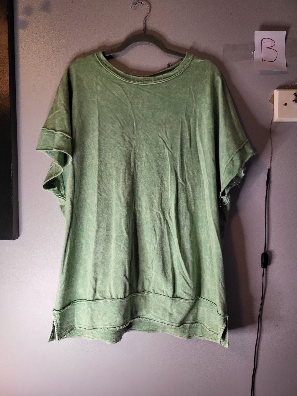 Washed Sage Green Short-Sleeve Sweatshirt Top